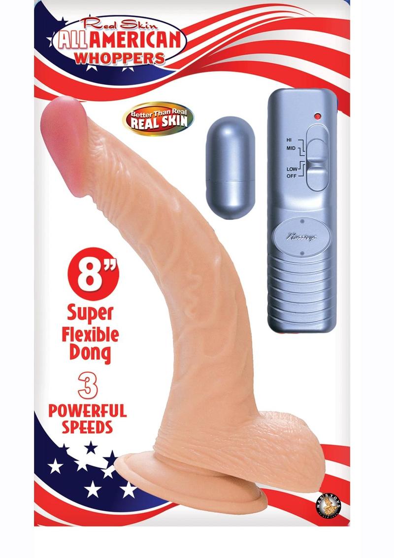 All American Whoppers Vibrating Dildo with Balls and Bullet with Wired Remote Control 8in - Vanilla