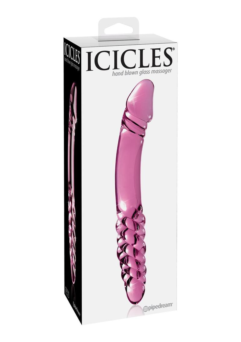 Consolador doble de vidrio texturizado de doble cara Icicles n.° 57, 23 cm, rosa