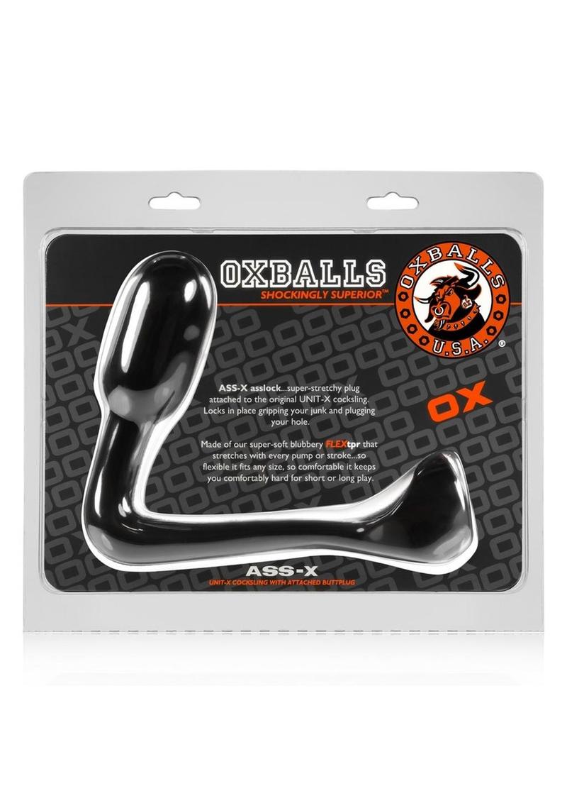 Arnés de pene Oxballs Atomic Jock Ass-X Ass-Lock con tapón anal de 28 cm - Negro