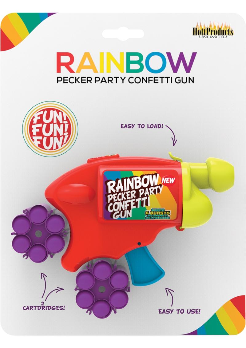 Pistola de confeti Rainbow Pecker con 2 cartuchos de confeti multicolor