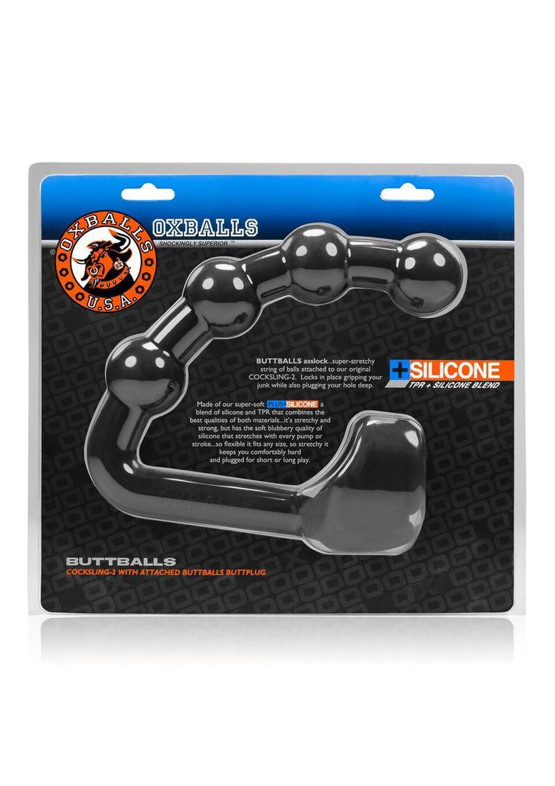 Arnés de silicona para pene Oxballs Buttballs 2 con tapón anal incorporado - Negro