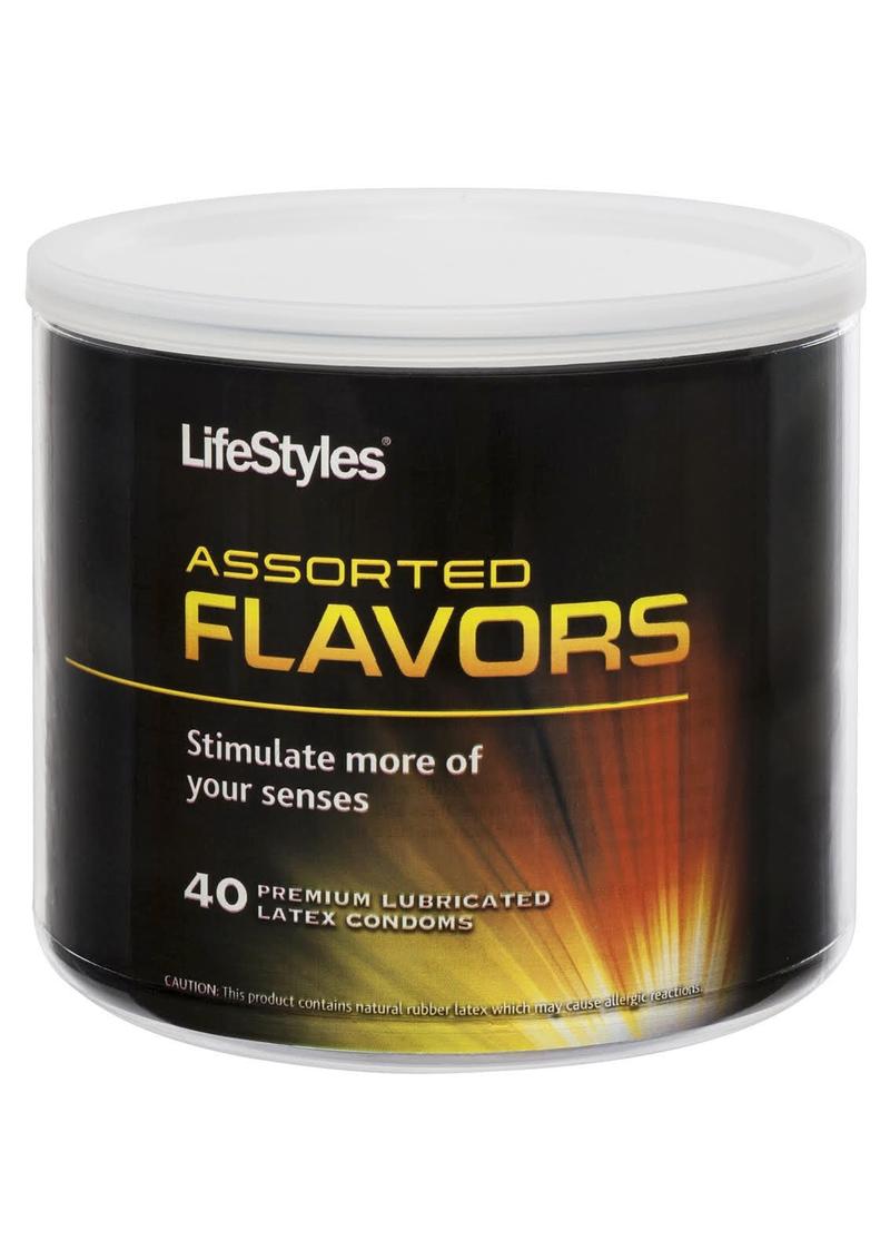 Condones de látex lubricados premium Lifestyles con sabores surtidos, 40 unidades