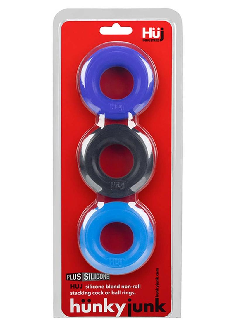 Anillos de silicona Hunkyjunk HUJ3 (paquete de 3) - Azul/Negro/Verde azulado