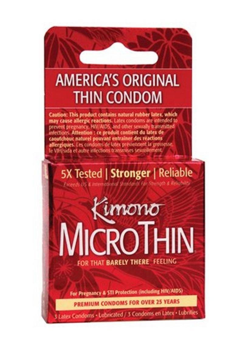 Condones de látex lubricados premium ultrafinos Kimono MicroThin (paquete de 3)