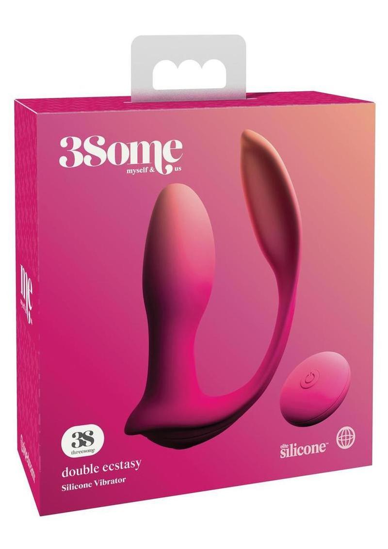 Vibrador recargable de silicona 3Some Double Ecstasy con control remoto - Rosa