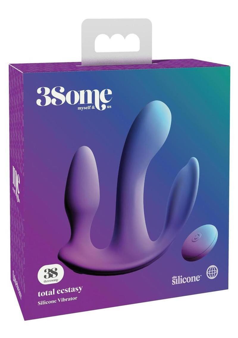 Vibrador recargable de silicona 3Some Total Ecstasy con control remoto - Morado