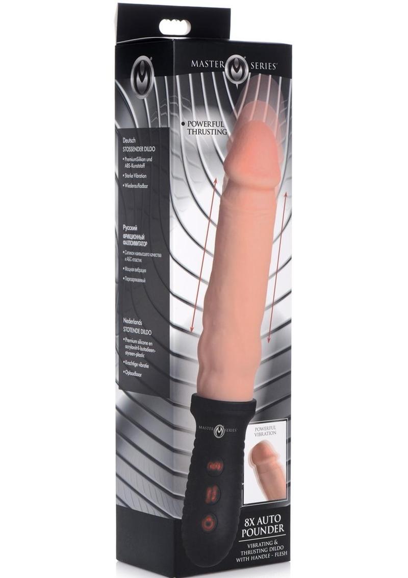 Consolador vibrador y de empuje de silicona recargable Master Series 8x Auto Pounder con mango de 25 cm - Vainilla