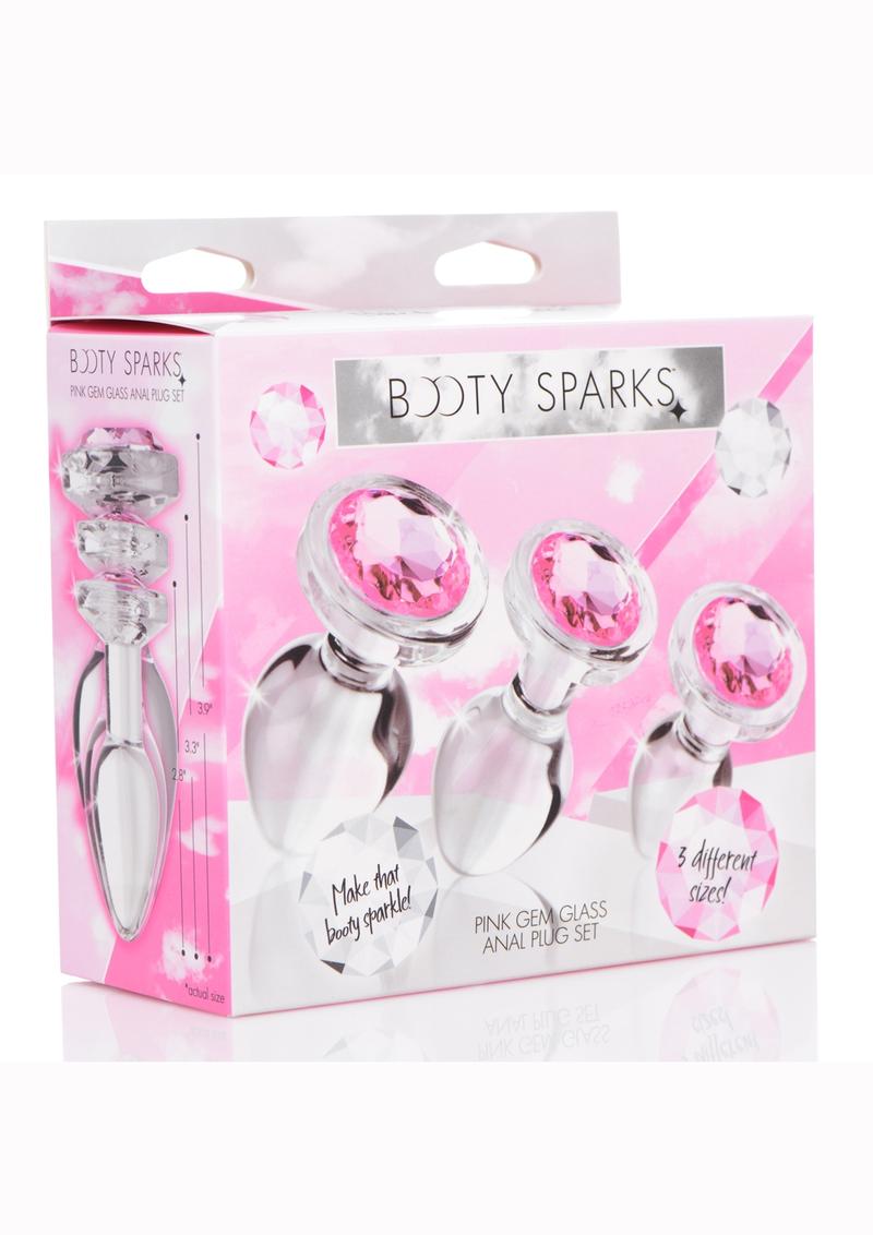 Juego de tapones anales de cristal con gemas rosas Booty Sparks (3 piezas) - Rosa
