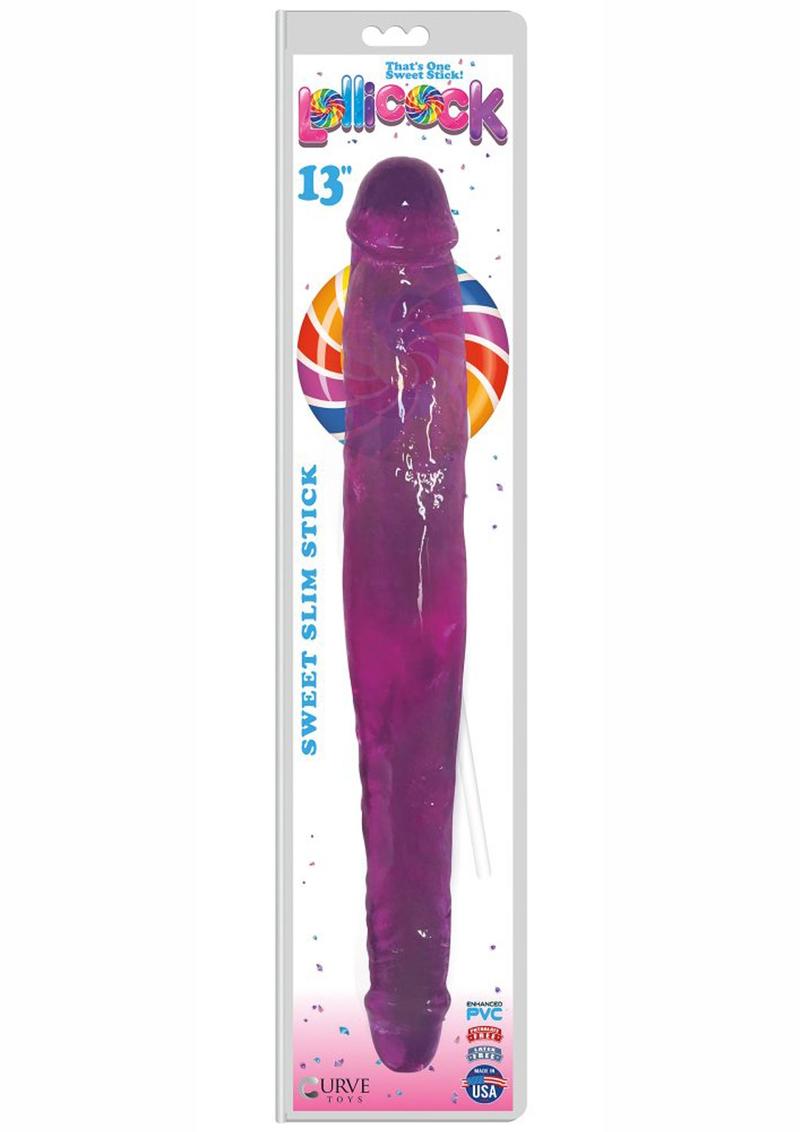 Consolador doble Lollicock Sweet Slim Stick de 33 cm - Uva
