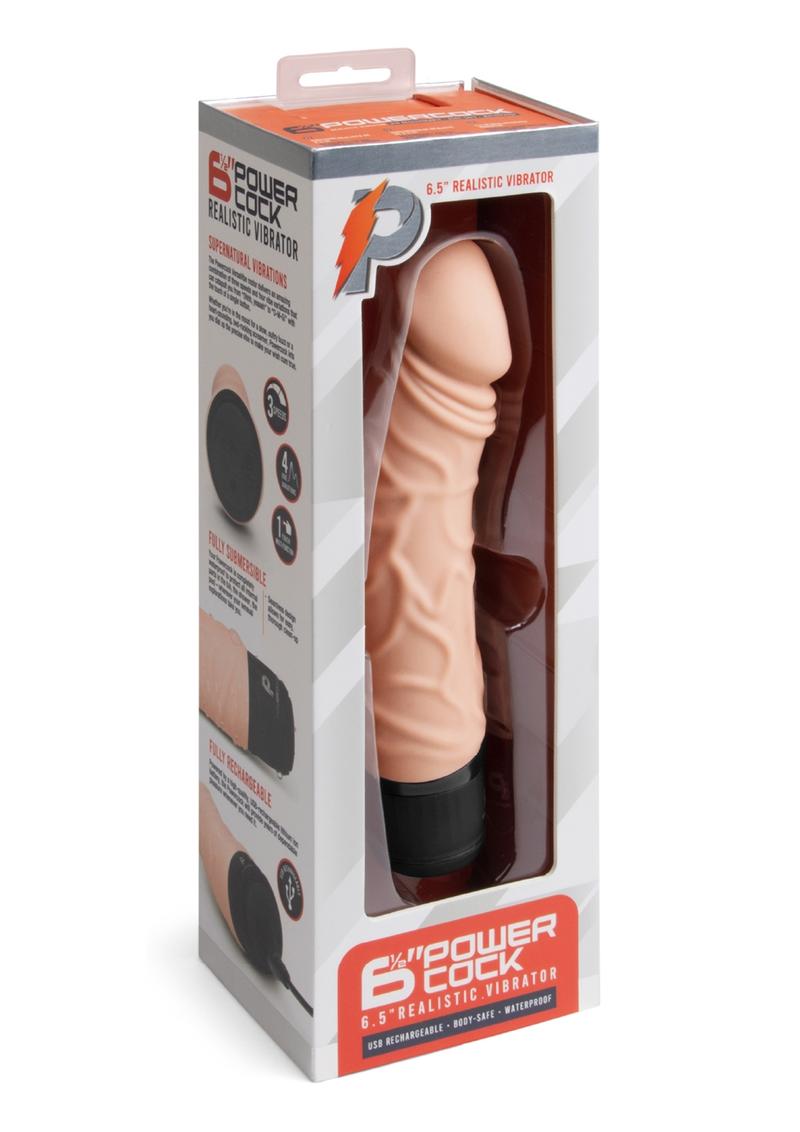 Vibrador realista recargable de silicona Powercocks de 16,5 cm - Vainilla