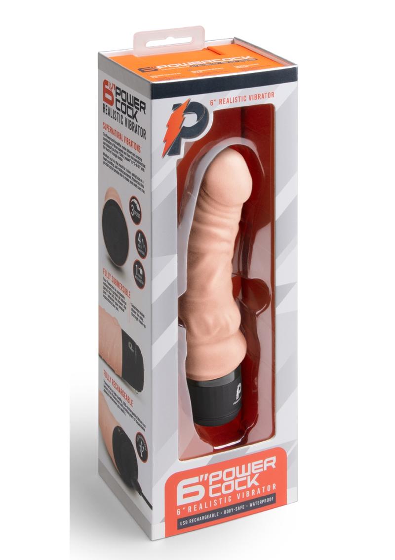 Vibrador realista recargable de silicona Powercocks de 15 cm - Vainilla