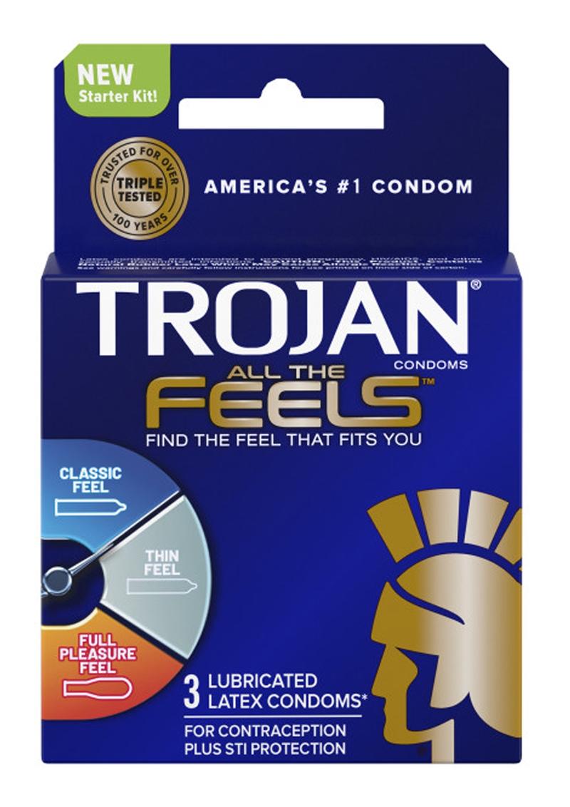 Condones lubricados de látex Trojan All The Feels (paquete de 3)