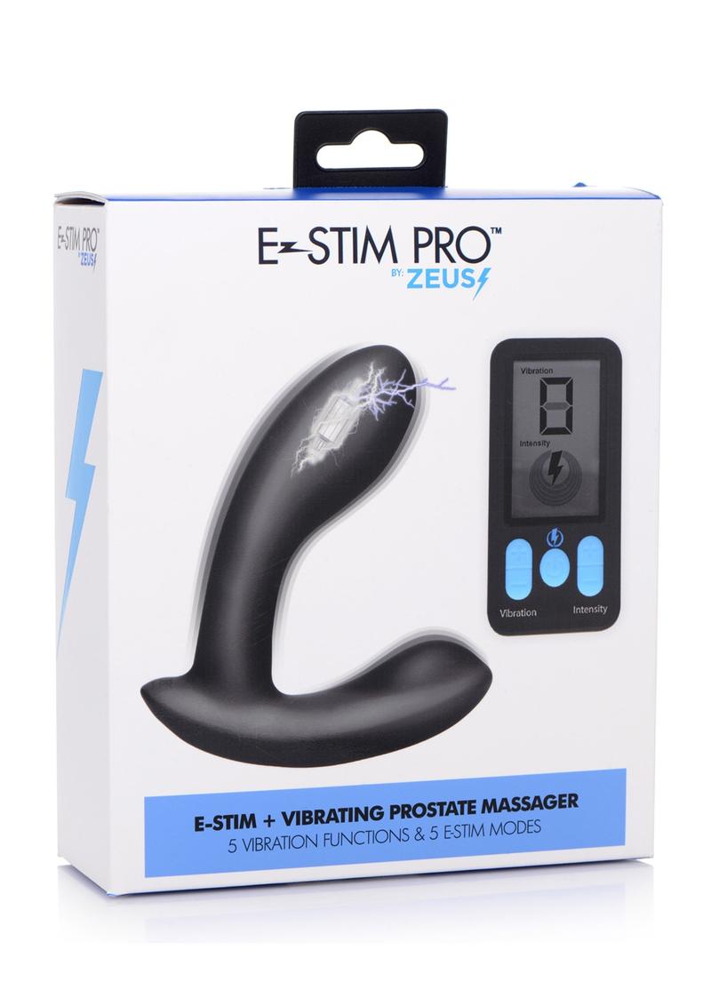 Masajeador de próstata Zeus con vibración y estimulación eléctrica, recargable, de silicona, con control remoto - Negro