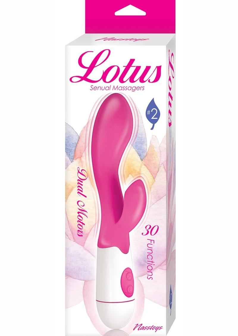 Masajeador sensual Lotus #2, vibrador de silicona con forma de conejo, rosa y blanco