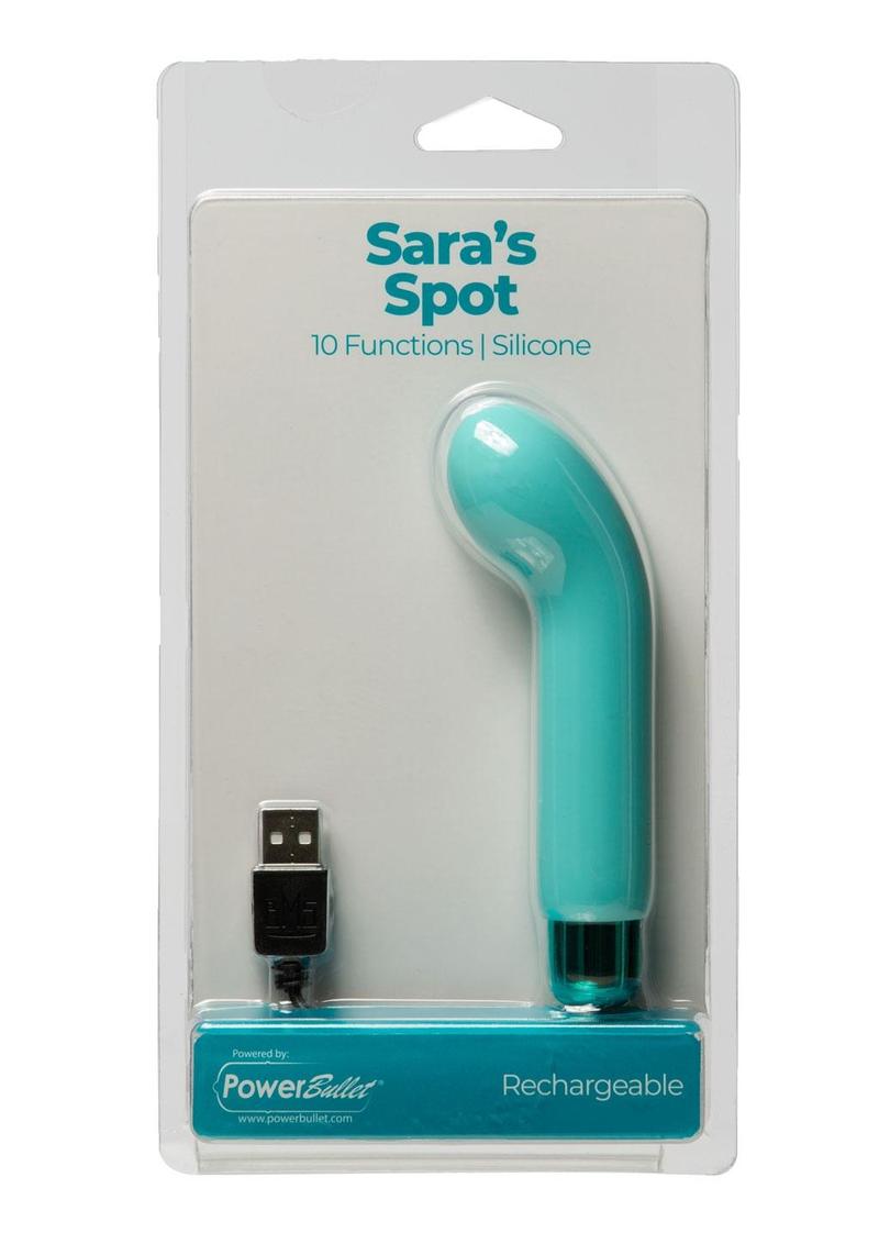 Bala vibradora de silicona recargable PowerBullet Sara's Spot de 10 funciones - Verde azulado