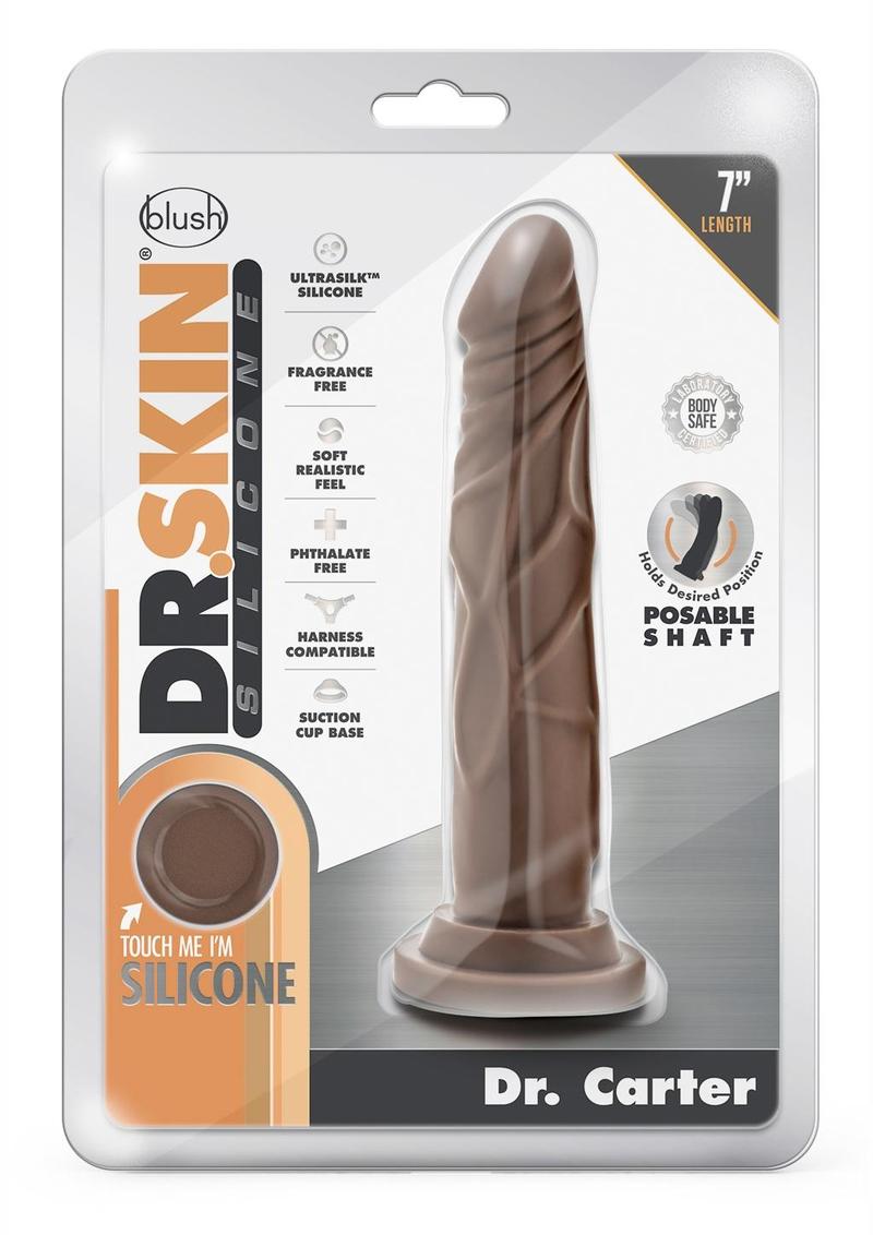 Consolador de silicona Dr. Skin Platinum Collection Dr. Carter con ventosa de 19 cm - Chocolate