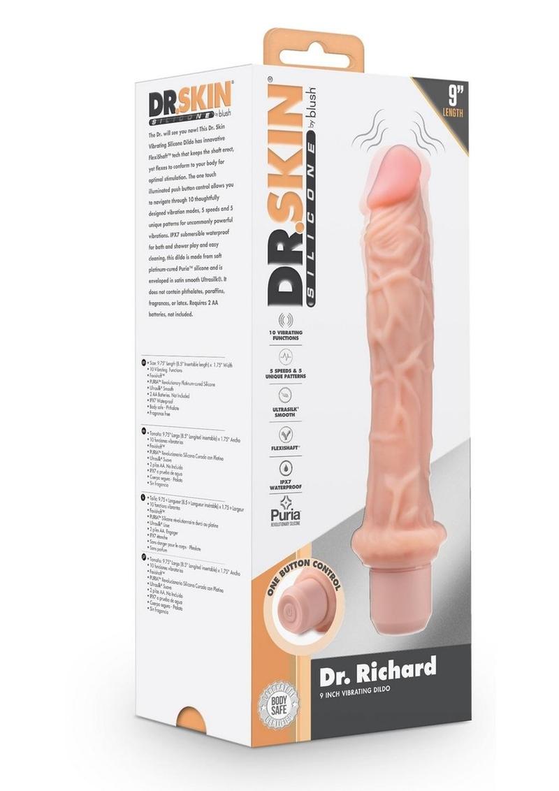 Consolador vibrador de silicona Dr. Skin Platinum Collection Dr. Richard de 23 cm - Vainilla