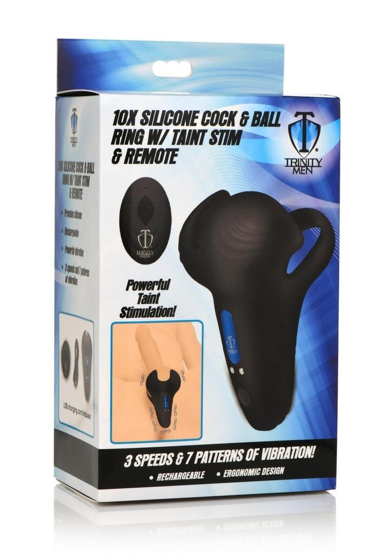 Anillo de silicona Trinity Men 10X para pene y testículos con estimulación sexual y control remoto - Negro