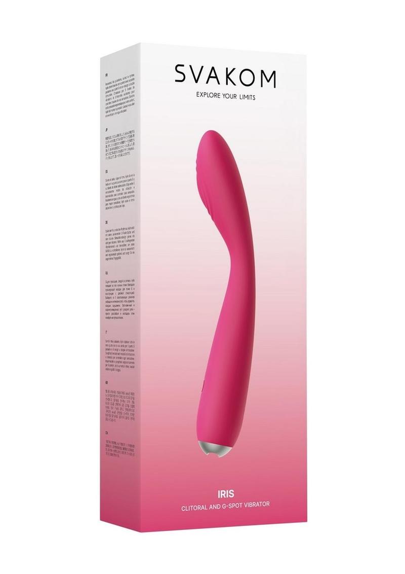 Vibrador de punto G de silicona recargable Svakom Iris - Rojo ciruela/Plateado