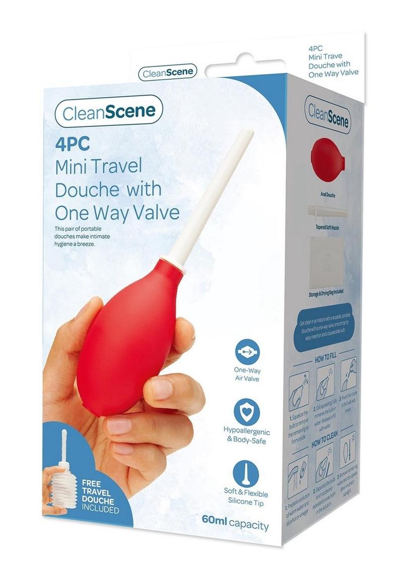 Miniducha de viaje CleanScene con válvula unidireccional (4 piezas) - Rojo/Blanco