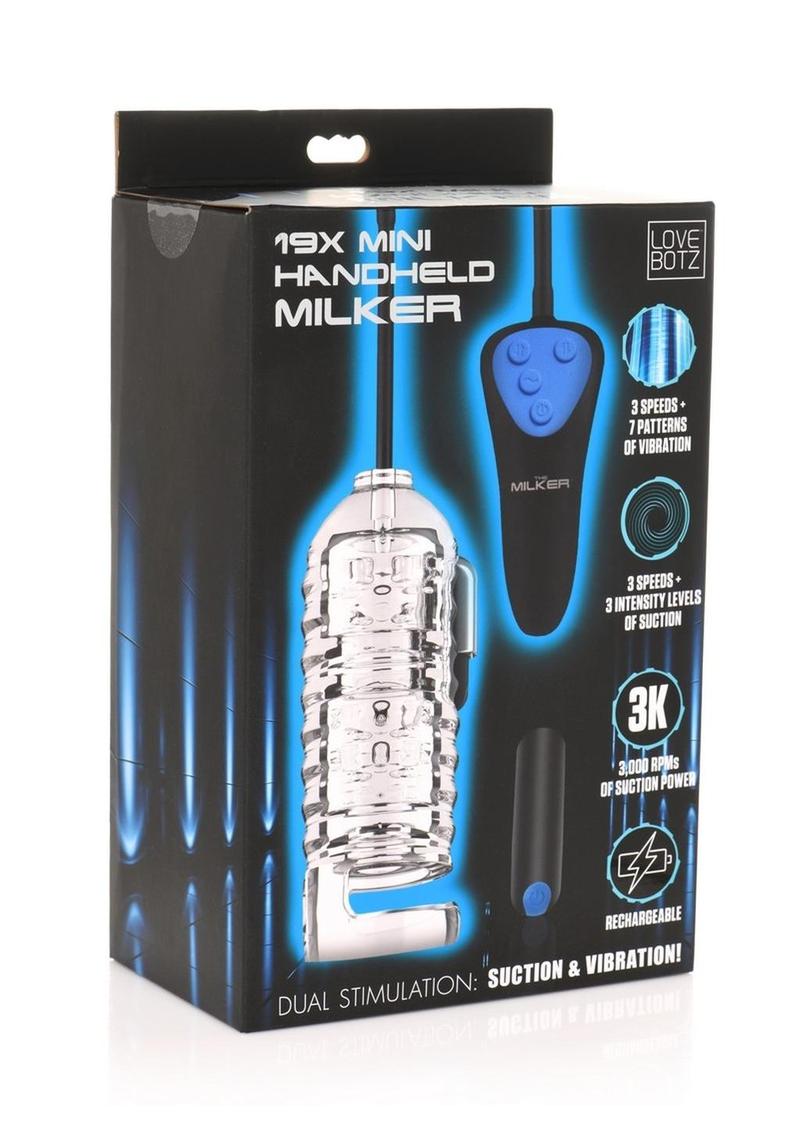 LoveBotz Mini Handheld Rechargeable Milker with Wired Remote Control - Black/Blue/Clear