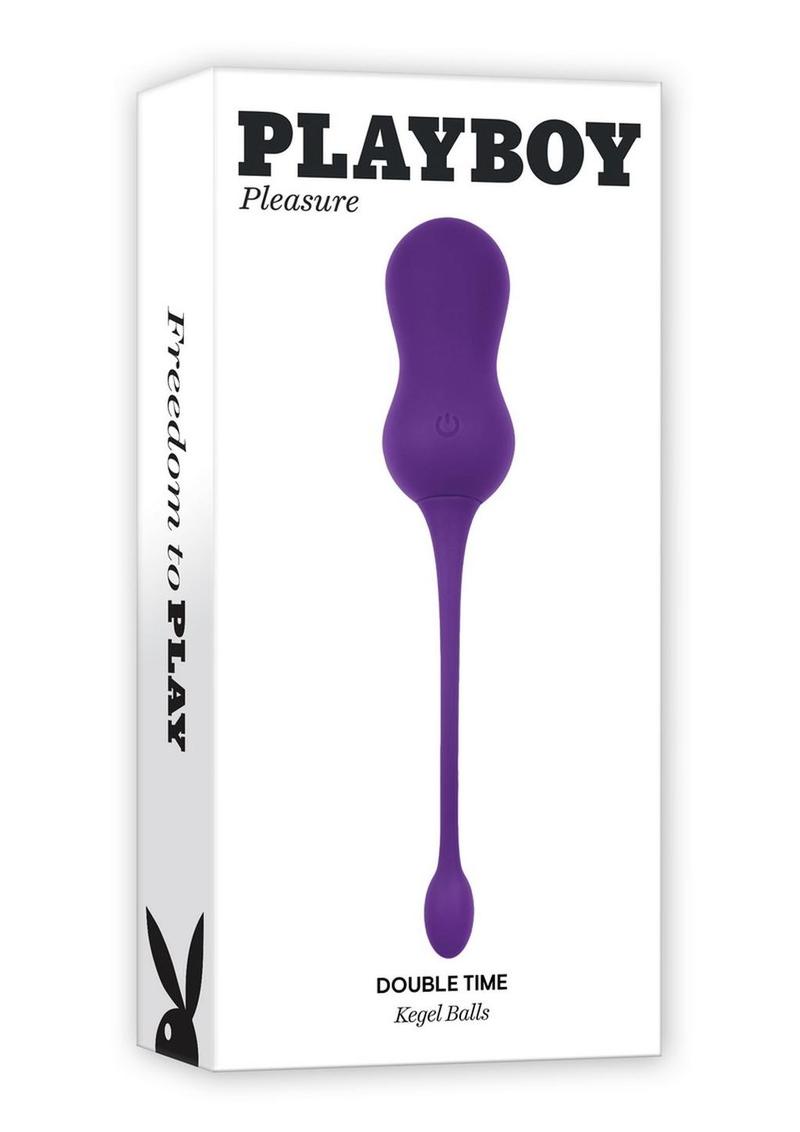 Bolas Kegel vibratorias de silicona recargables Playboy Double Time con control remoto - Moradas