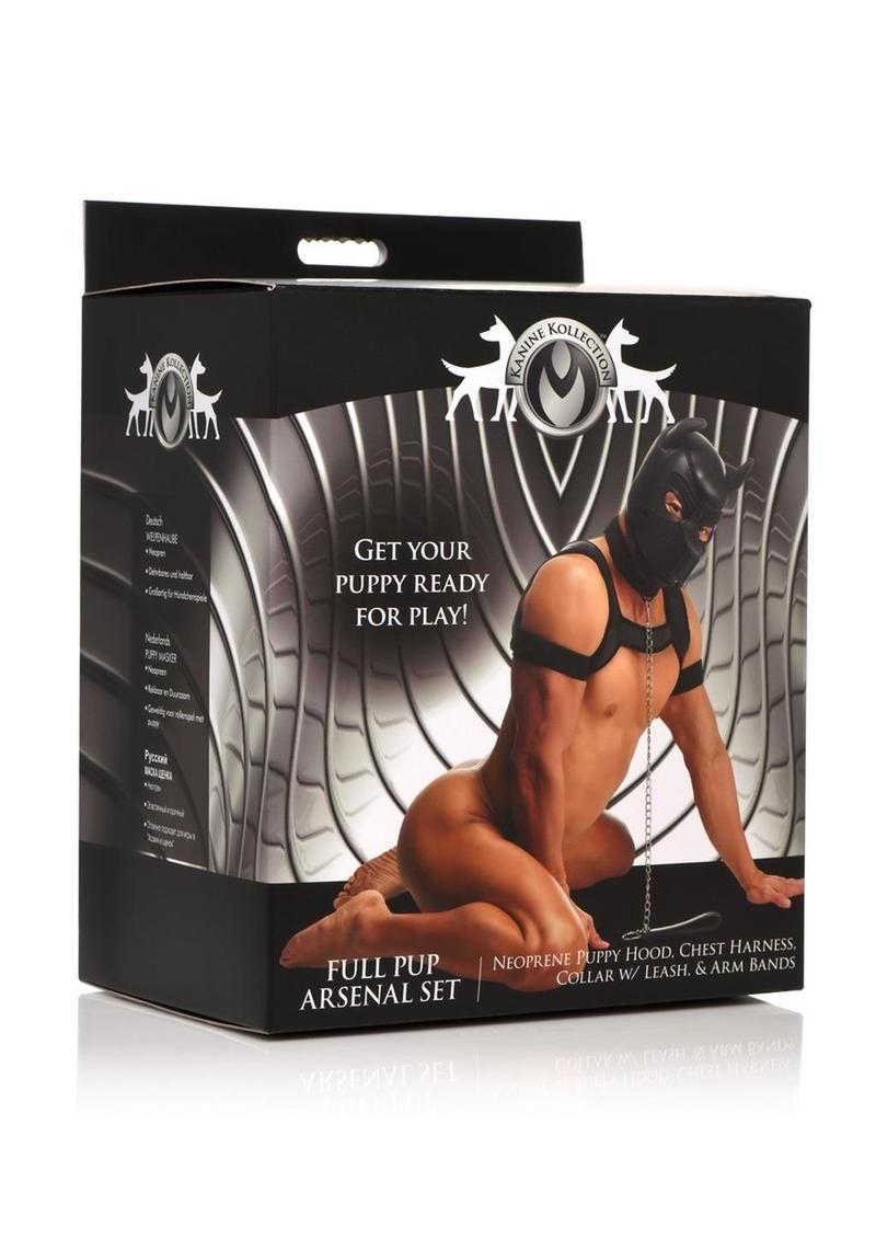 Conjunto completo de la Serie Master para cachorros: capucha de neopreno, arnés de pecho, collar con correa y brazaletes - Negro
