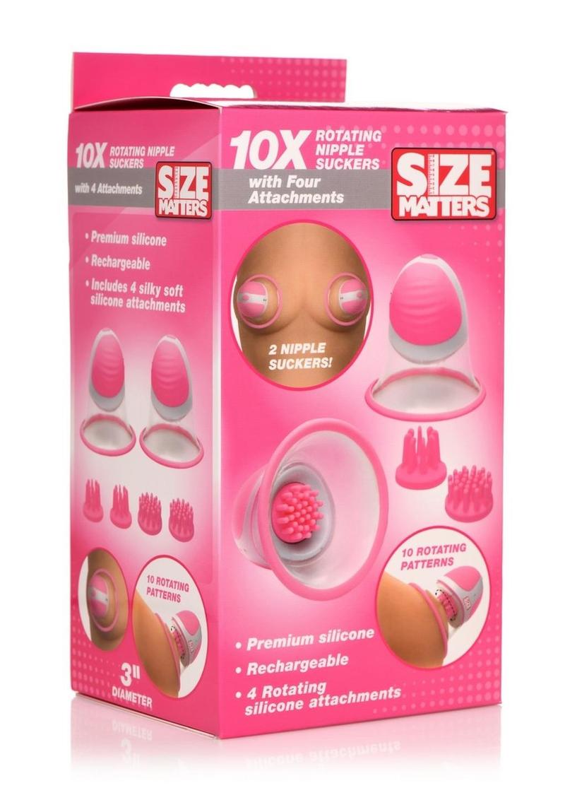 Succionadores de pezones de silicona giratorios Size Matters 10X con 4 accesorios - Rosa/Blanco