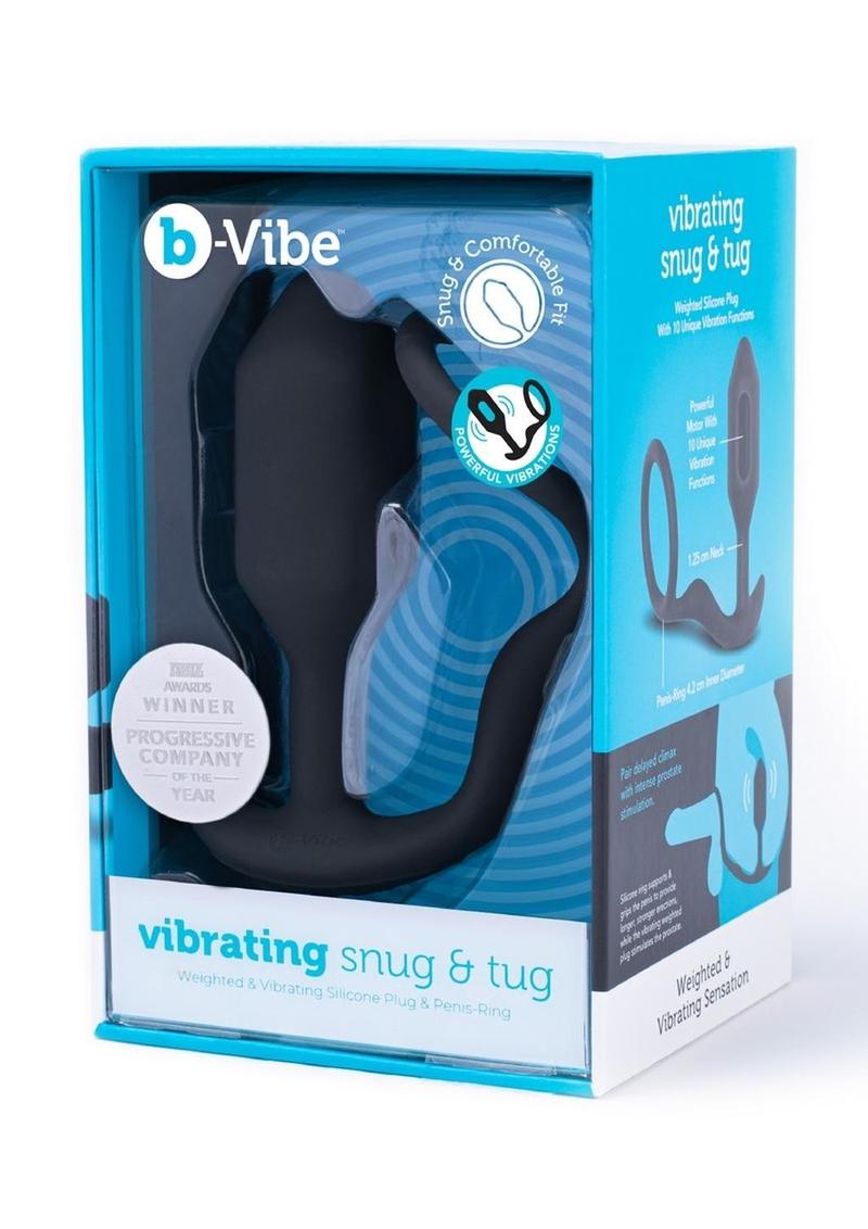 Anillo vibrador y tapón anal de silicona recargable B-Vibe Snug and Tug - Mediano - Negro