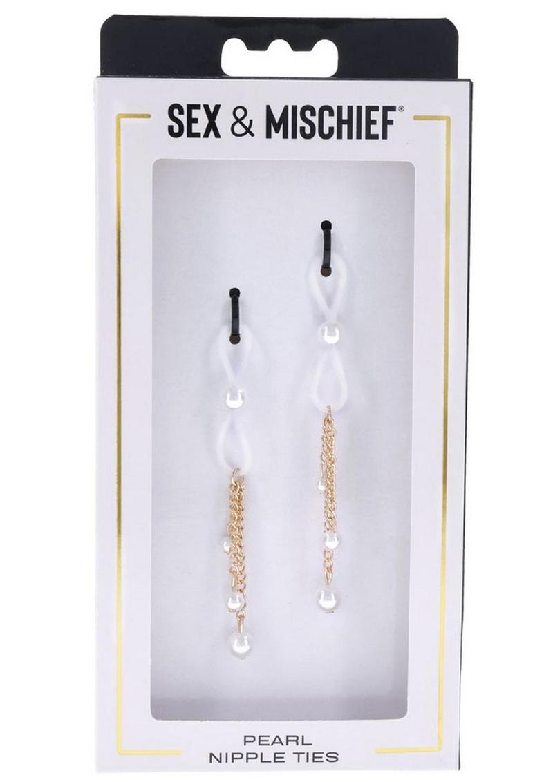 Ataduras de pezones de perlas Sex and Mischief - Blanco/Dorado