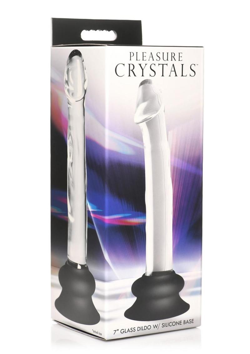Consolador de cristal Pleasure Crystals con base de silicona de 18 cm - Transparente/Negro