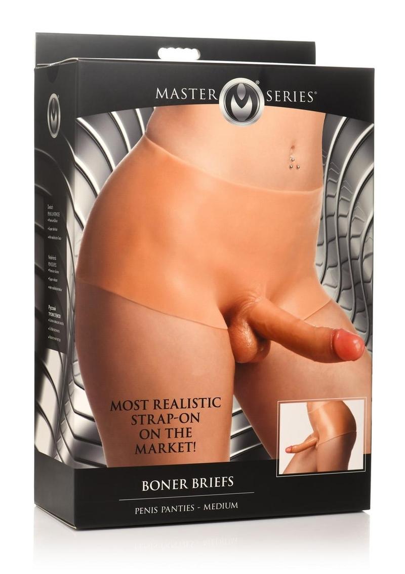 Braguitas de pene Master Series Boner Brief con consolador articulado - Medianas - Vainilla