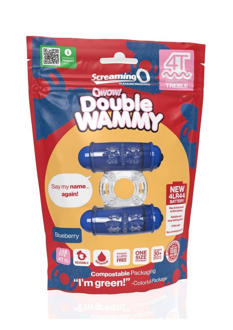 Anillo de silicona para pene con doble vibración 4T Double Wammy para parejas - Arándano