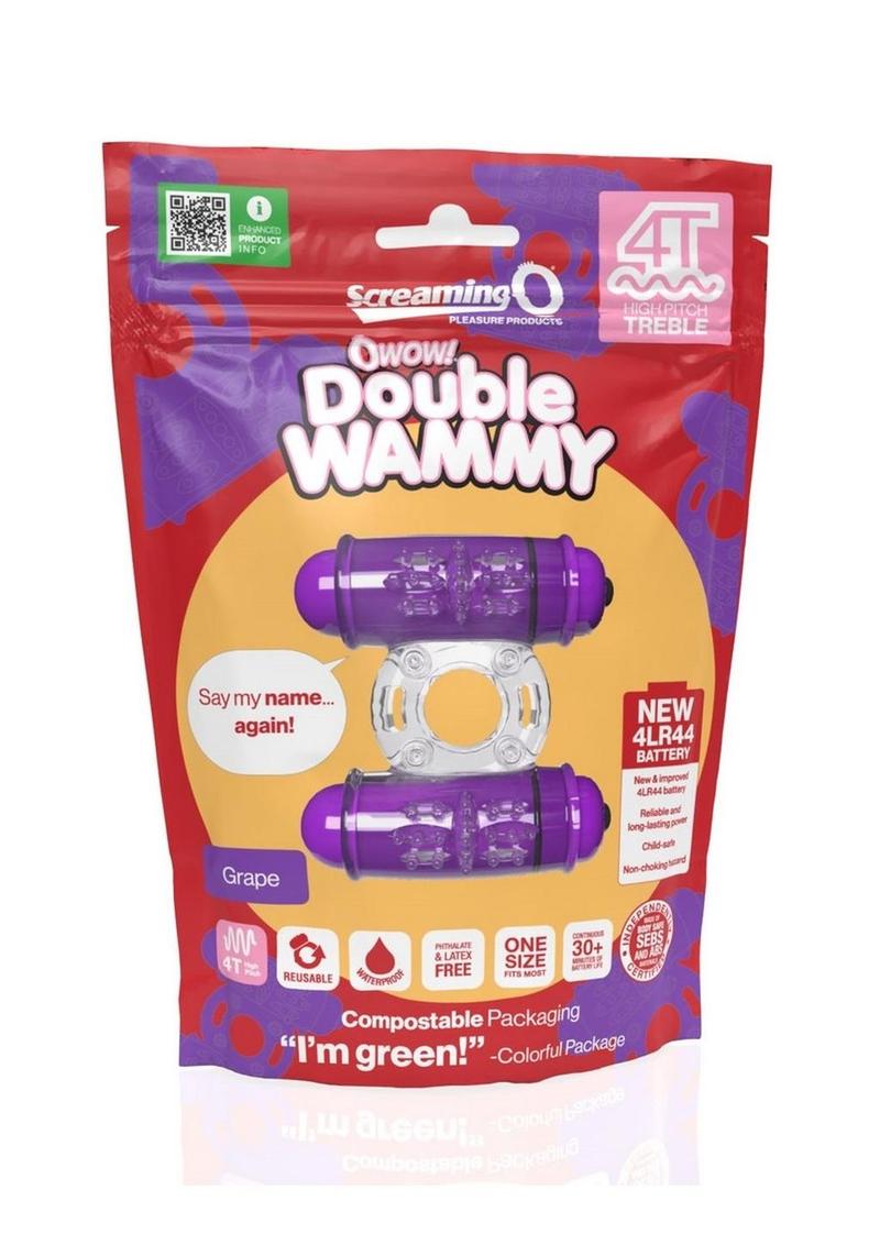 Anillo de silicona para pene con doble vibración 4T Double Wammy para parejas - Uva