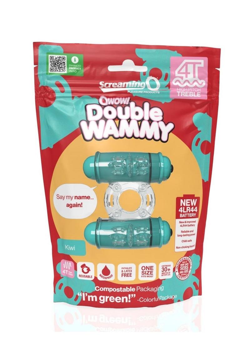 Anillo de silicona para pene con doble vibración 4T Double Wammy para parejas - Kiwi