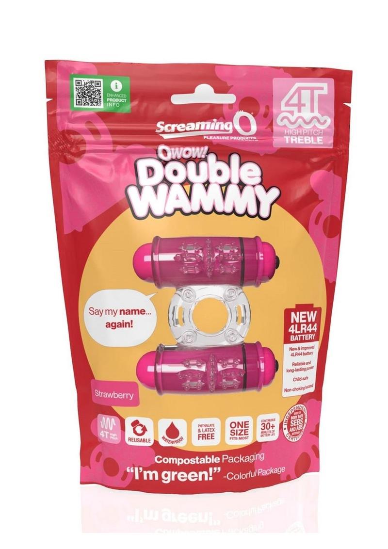 Anillo vibrador doble de silicona para pene 4T Double Wammy para parejas - Fresa