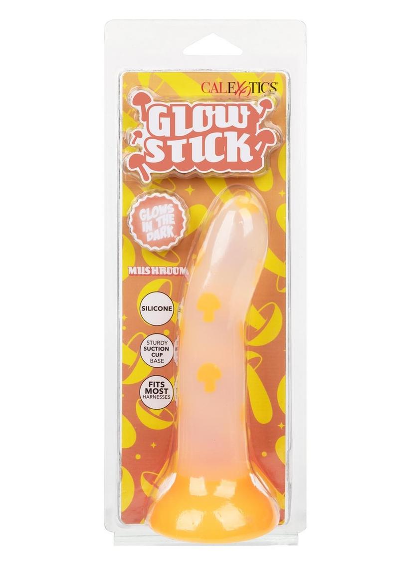 Consolador de silicona con forma de hongo que brilla en la oscuridad y base de succión - Naranja