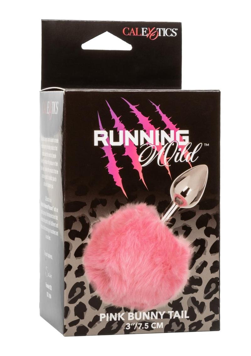 Cola de conejo de piel sintética Running Wild y tapón anal metálico - Rosa