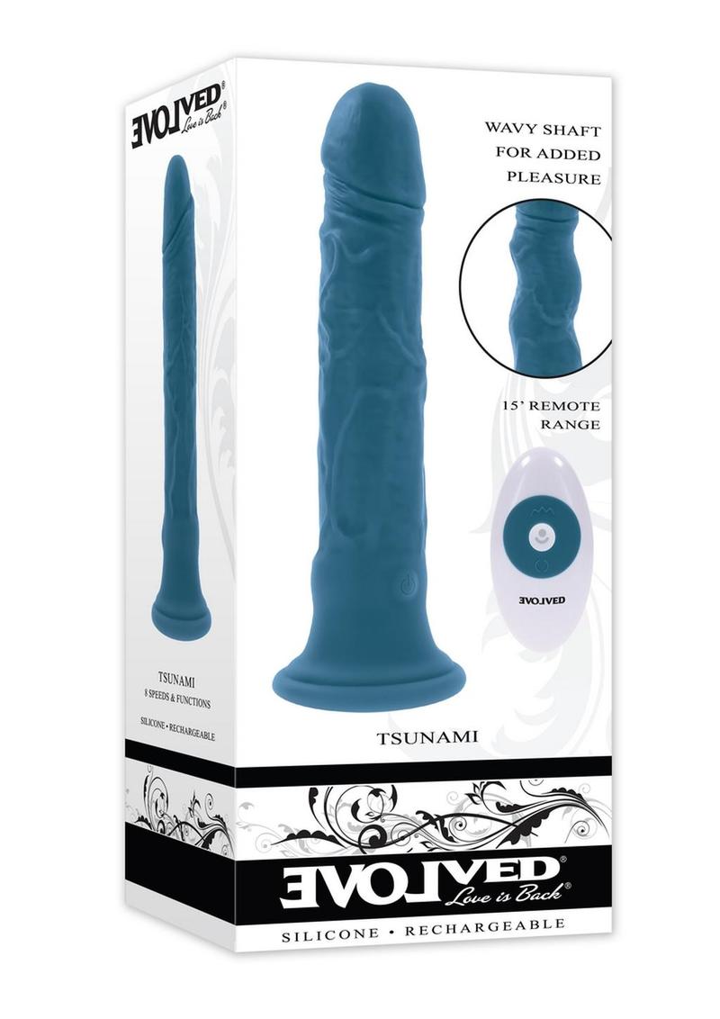 Vibrador realista de silicona recargable Tsunami con control remoto - Azul
