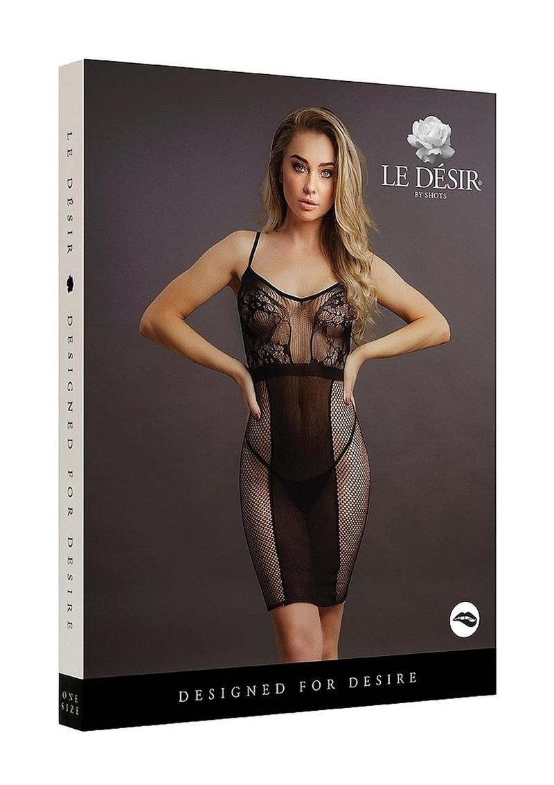 Vestido de encaje y rejilla hasta la rodilla Le Desir - Talla única - Negro