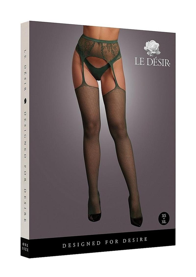 Medias de red y encaje con liguero Le Desir - Talla única - Verde