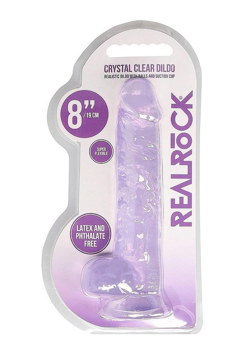 Consolador RealRock Crystal Clear con testículos de 20 cm - Morado
