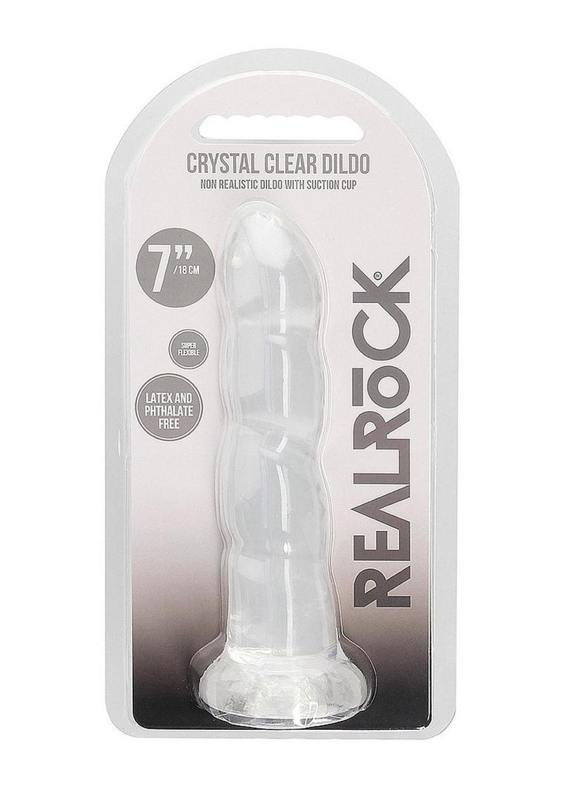 Consolador RealRock Crystal Clear no realista con ventosa de 18 cm - Transparente