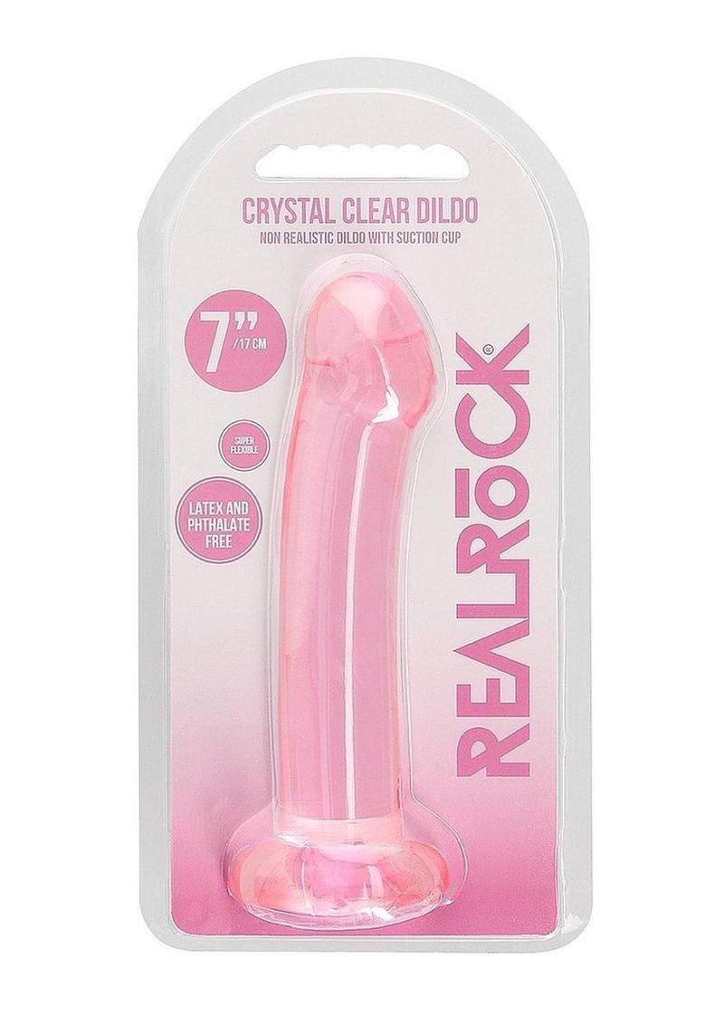 Consolador RealRock Crystal Clear no realista con ventosa de 17 cm - Rosa