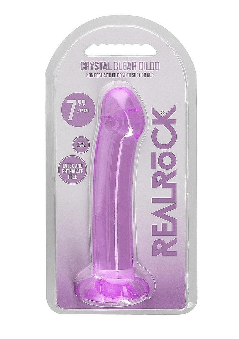 Consolador RealRock Crystal Clear no realista con ventosa de 17 cm - Morado