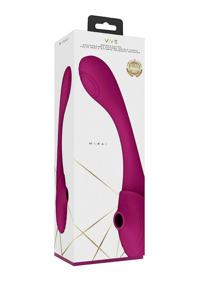 Vibrador Vive MIRAI recargable de silicona con doble motor, doble extremo, flexible, con pulsaciones y ondas de aire - Rosa