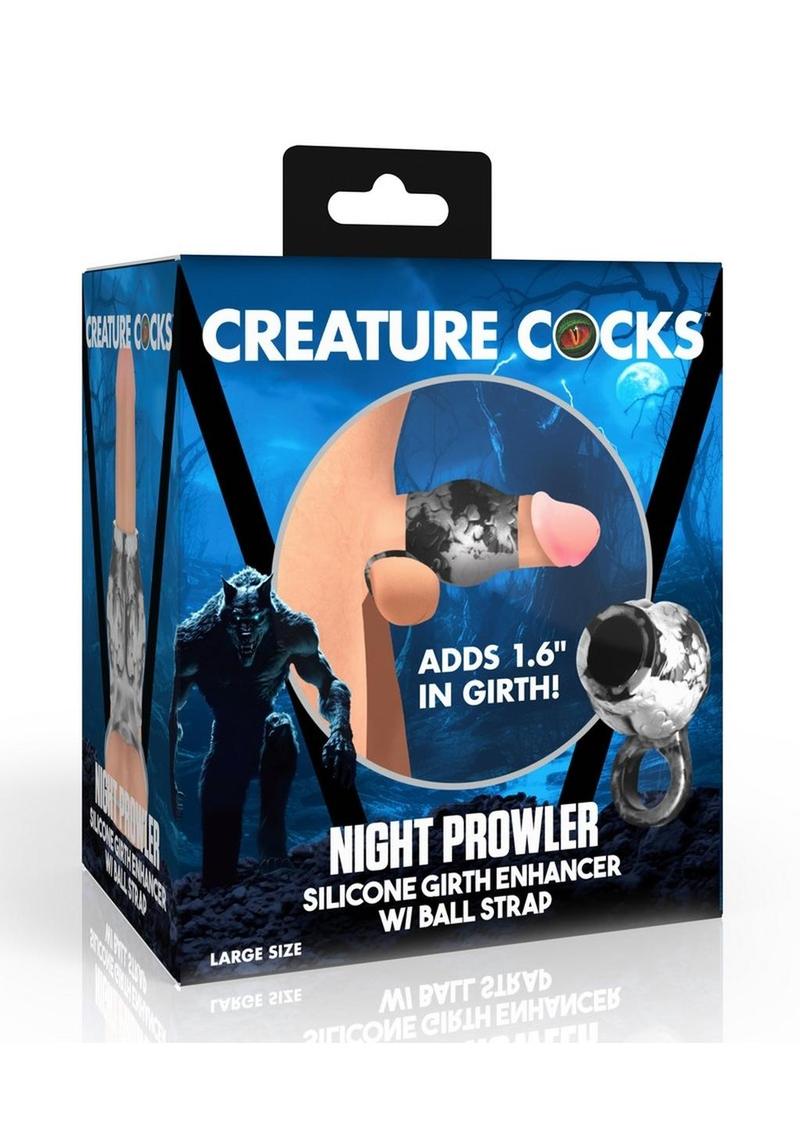 Funda de silicona para pene Creature Cocks Night Prowler - Grande - Plateado/Negro