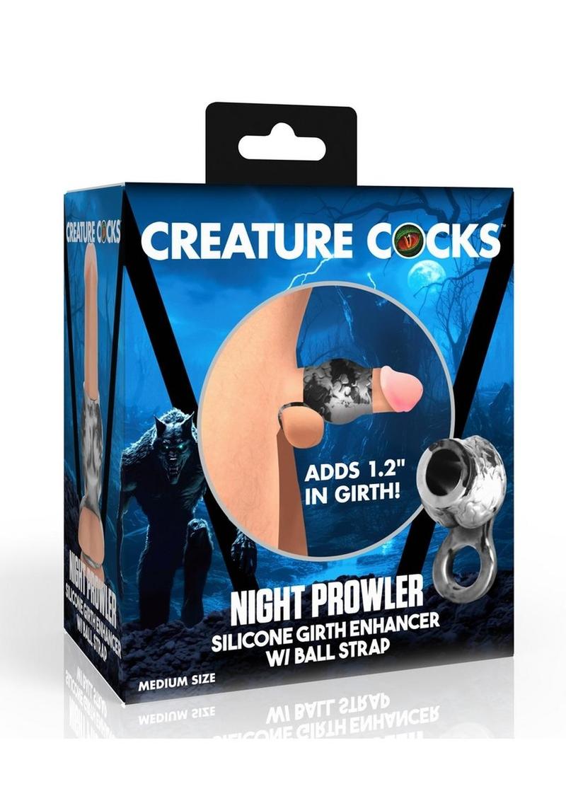 Funda de silicona para pene Creature Cocks Night Prowler - Mediana - Plateada/Negra