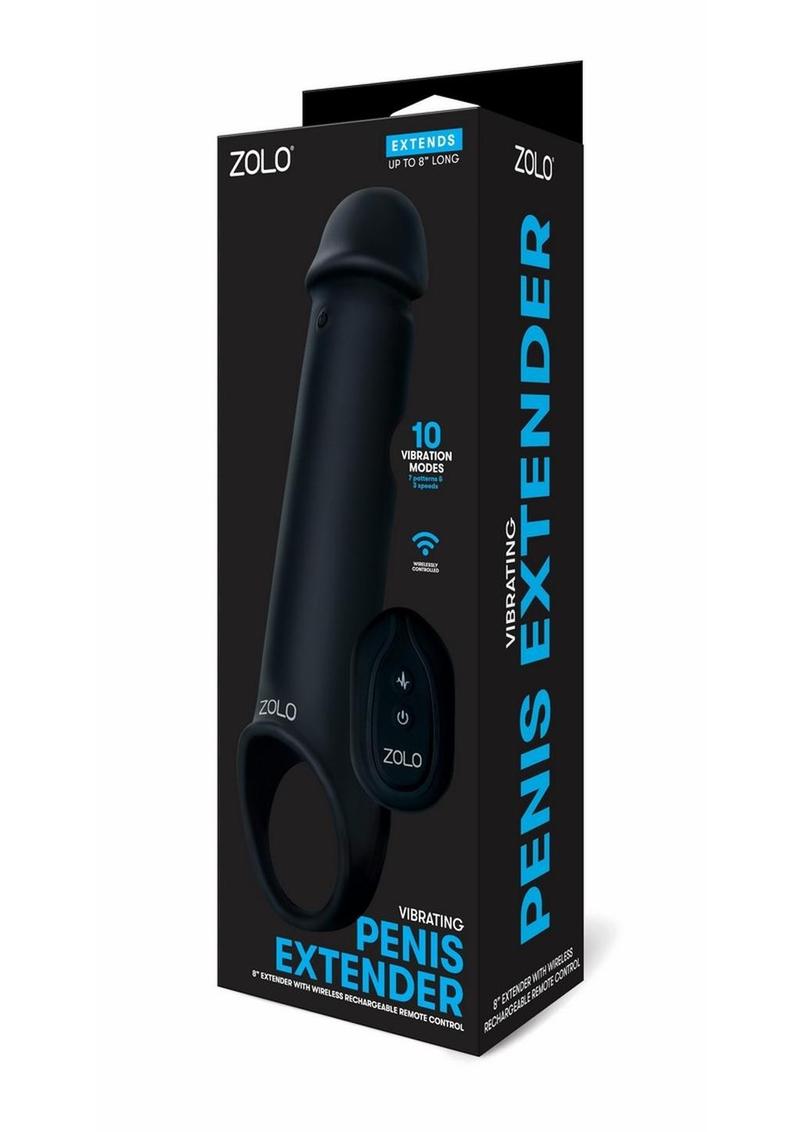 Extensor de pene recargable de silicona con vibración Zolo y control remoto - Negro