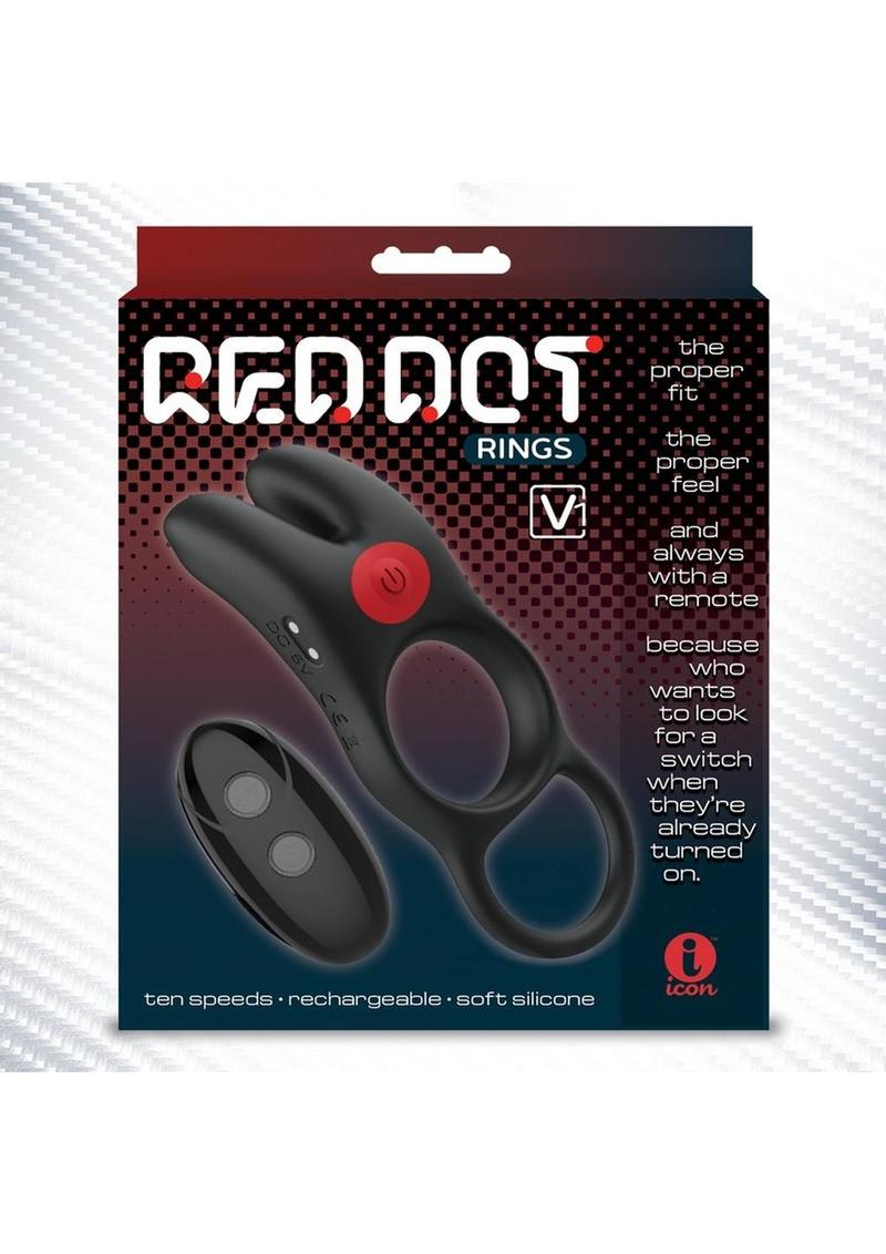 Anillo vibrador de silicona recargable Red Dot V1 con control remoto - Negro/Rojo